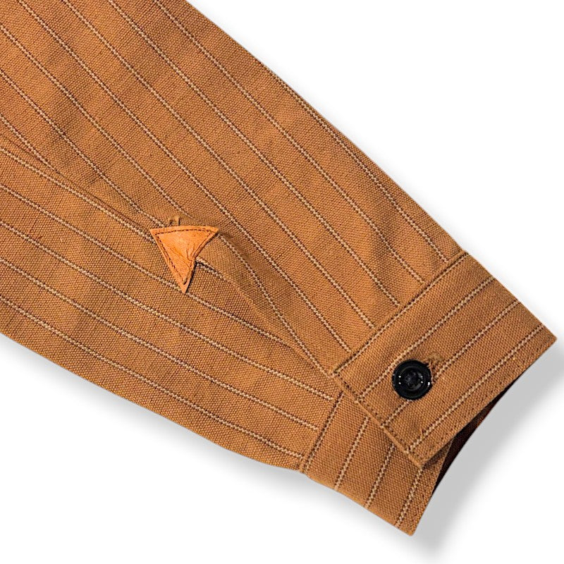 WAREHOUSE Lot 2214 HEAVY LEATHER BOUND BLOUSE ダックストライプ ブラウン ヴィンテージ ワークウェア Gジャン ジャケット ノンウォッシュ 日本製