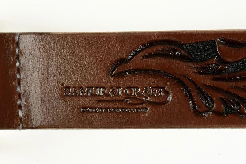 サムライクラフト BL-1 レザーベルト タイプ1 ベンズレザー シェリダンスタイルカービング×バスケットウィーブスタンピング ブラウン