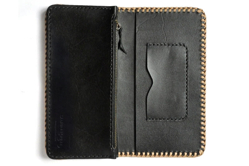 サムライクラフト ロングウォレット A-1 フラップレス オイルレザー ブラック ダブルステッチ