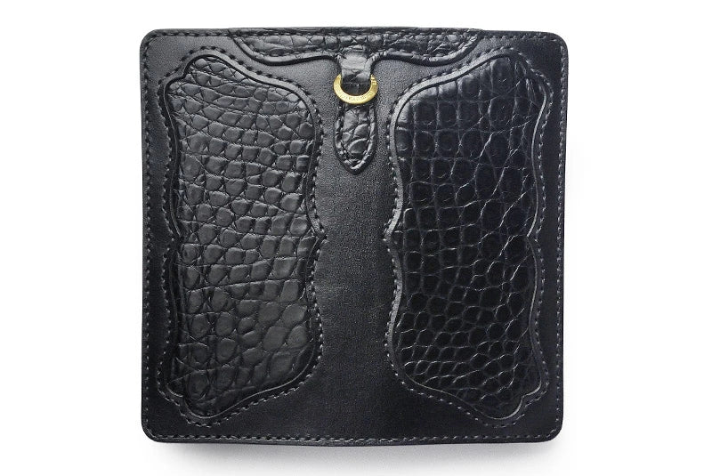 サムライクラフト ロングウォレット A-1 フラップレス 補強あり ブラックサドルレザー クロコダイル インレイ