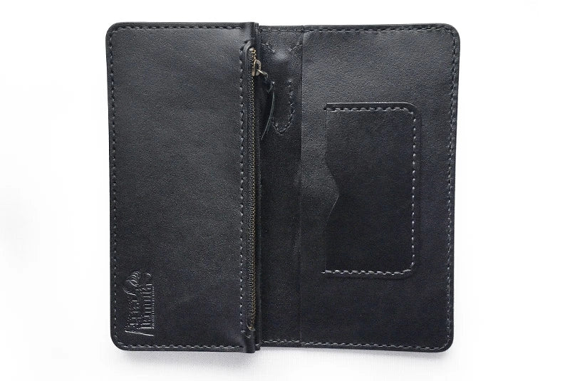 サムライクラフト ロングウォレット A-1 フラップレス 補強あり ブラックサドルレザー クロコダイル インレイ