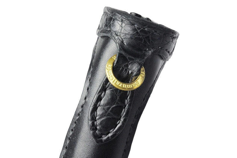 サムライクラフト ロングウォレット A-1 フラップレス 補強あり ブラックサドルレザー クロコダイル インレイ