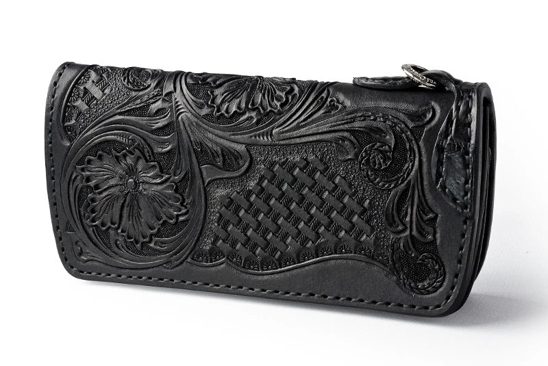サムライクラフト スリムロングウォレット A-2 フラップレス シェリダンスタイルカービング 補強あり 黒染 サドルレザー