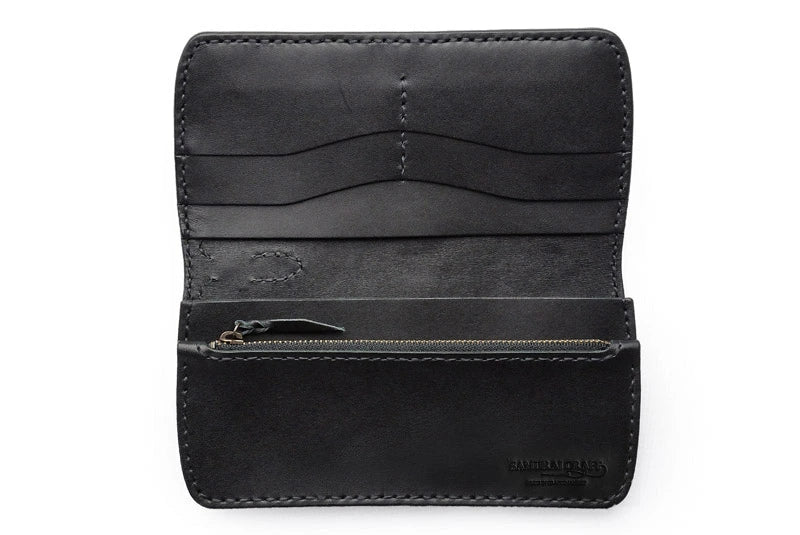 サムライクラフト スリムロングウォレット A-2 フラップレス シェリダンスタイルカービング 補強あり 黒染 サドルレザー