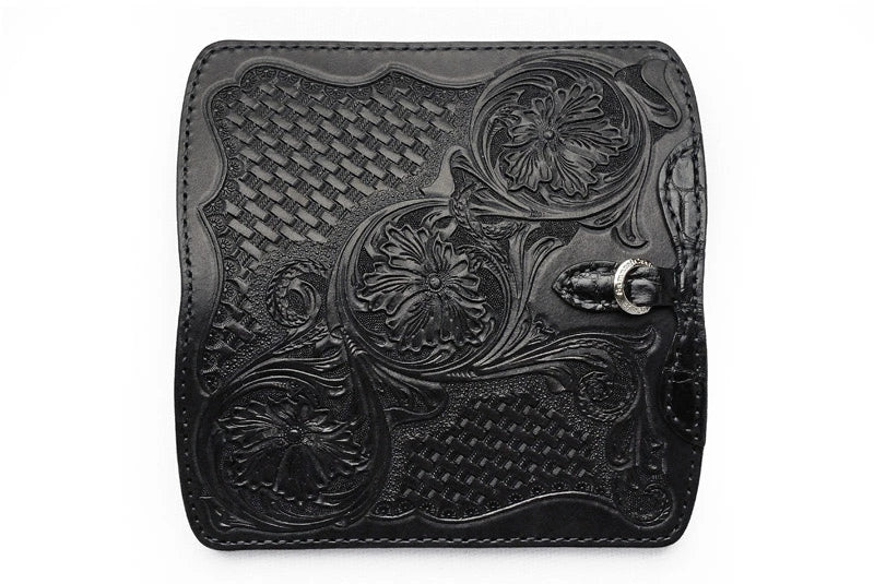 サムライクラフト スリムロングウォレット A-2 フラップレス シェリダンスタイルカービング 補強あり 黒染 サドルレザー