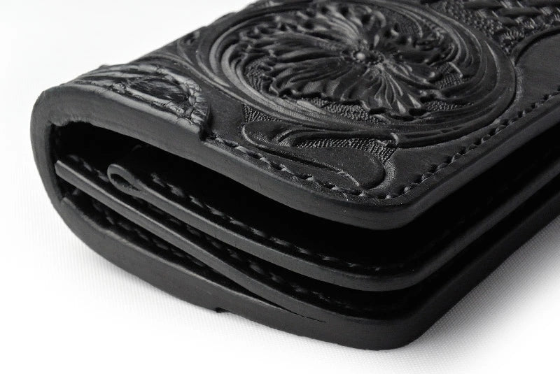 サムライクラフト スリムロングウォレット A-2 フラップレス シェリダンスタイルカービング 補強あり 黒染 サドルレザー