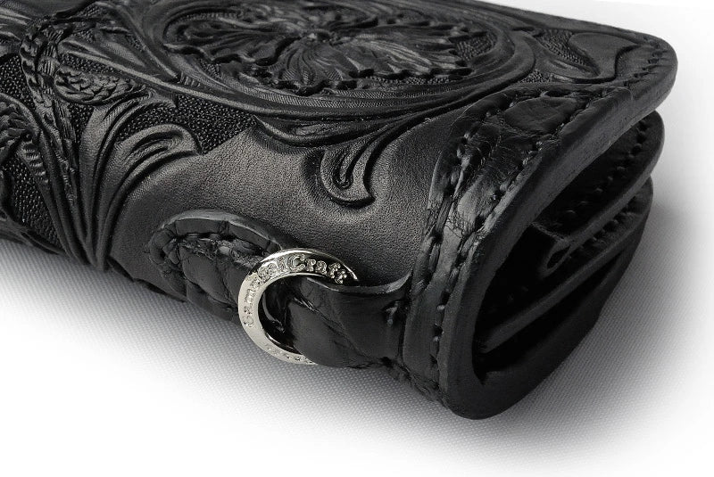 サムライクラフト スリムロングウォレット A-2 フラップレス シェリダンスタイルカービング 補強あり 黒染 サドルレザー