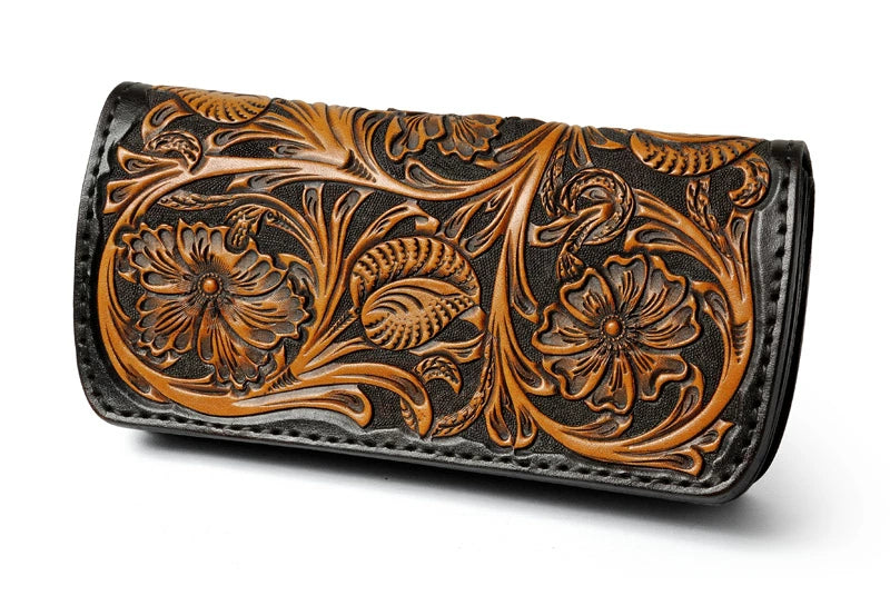 サムライクラフト スリムロングウォレット A-2 フラップレス カスタムモデル シェリダンスタイルカービング ハーマンオーク ツーリングレザー サドルレザー