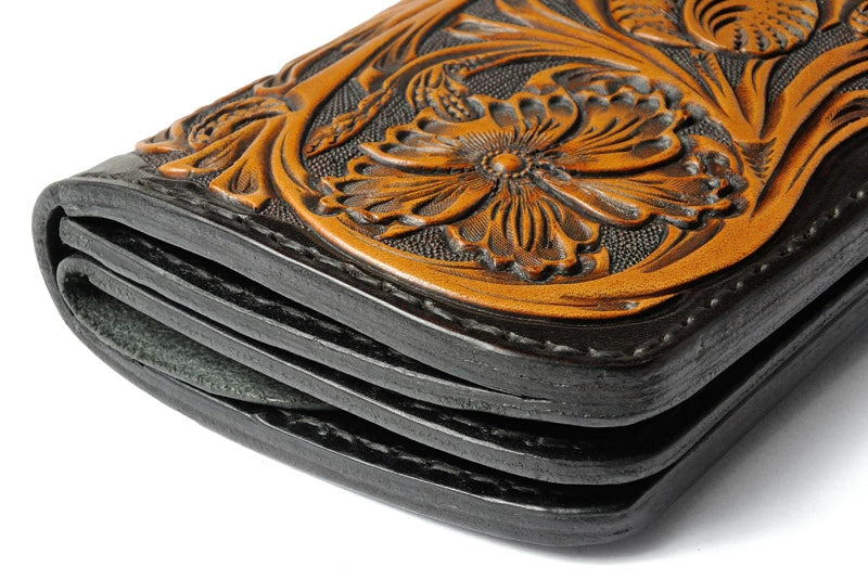 サムライクラフト スリムロングウォレット A-2 フラップレス カスタムモデル シェリダンスタイルカービング ハーマンオーク ツーリングレザー サドルレザー