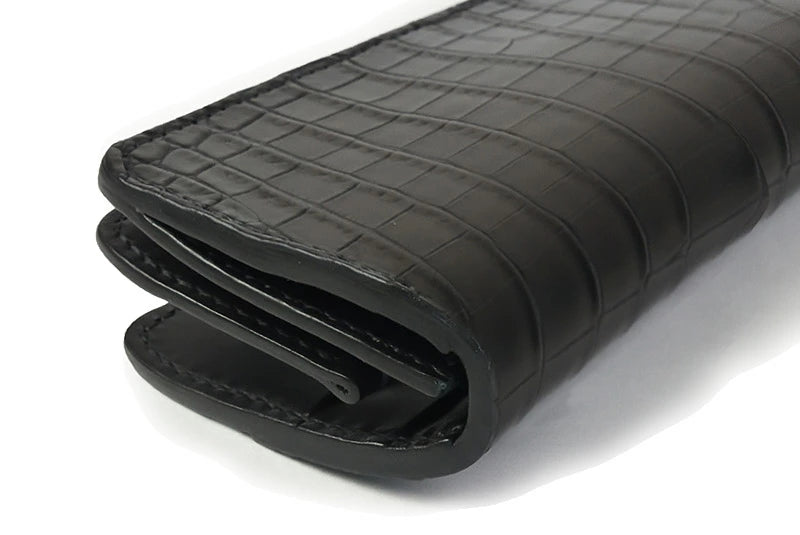 サムライクラフト スリムロングウォレット A-2 フラップレス クロコダイル ブラック オイルレザー