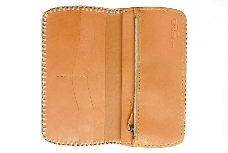 サムライクラフト スリムロングウォレット A-2 フラップレス バスケットウィーブスタンピング ダブルステッチ タンニング加工