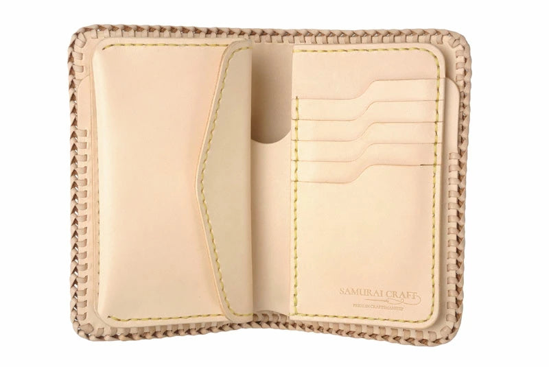 サムライクラフト ミドルウォレット B-10 フラップレス ダブルステッチ サドルレザー ナチュラル