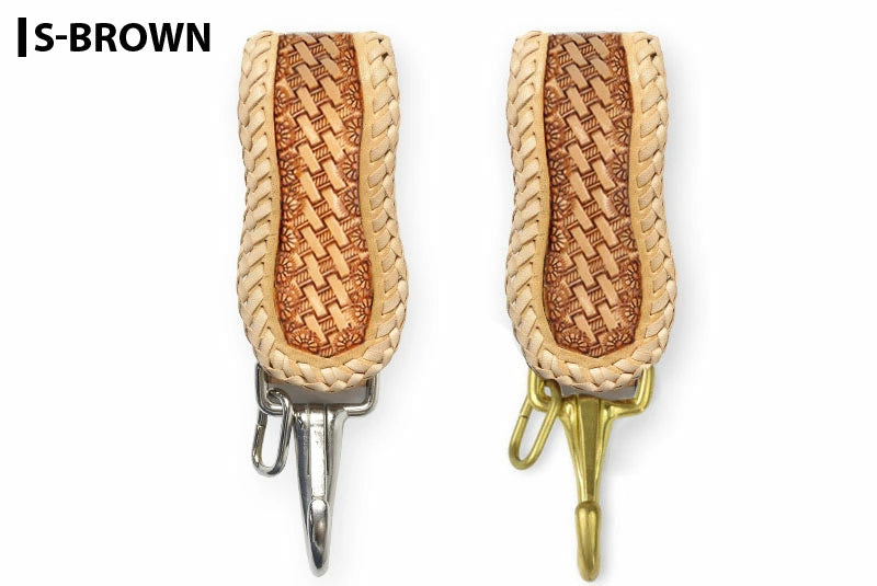 サムライクラフト B-15A type4 ベルトループキーホルダー バスケットウィーブスタンピング ナチュラル ダブルステッチ 隠しボタン