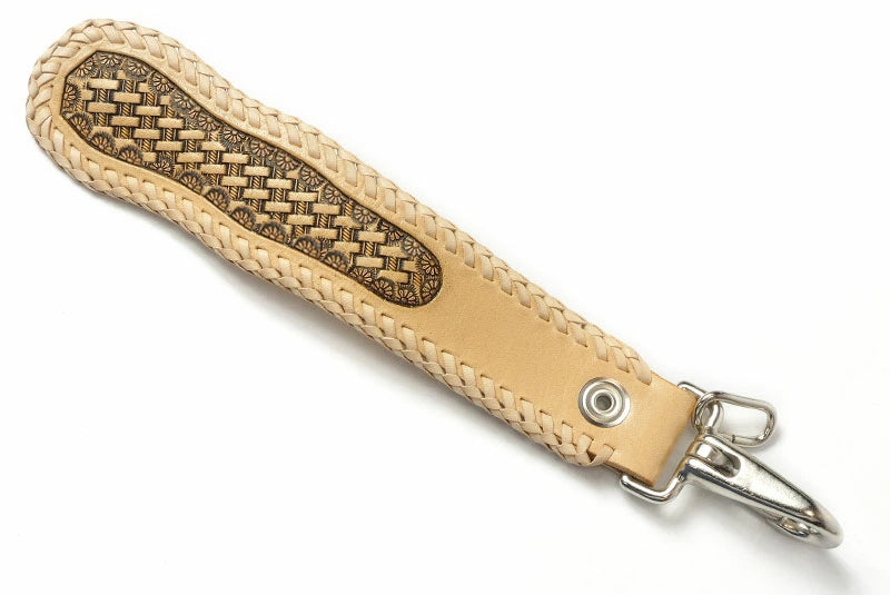 サムライクラフト B-15A type4 ベルトループキーホルダー バスケットウィーブスタンピング ナチュラル ダブルステッチ 隠しボタン