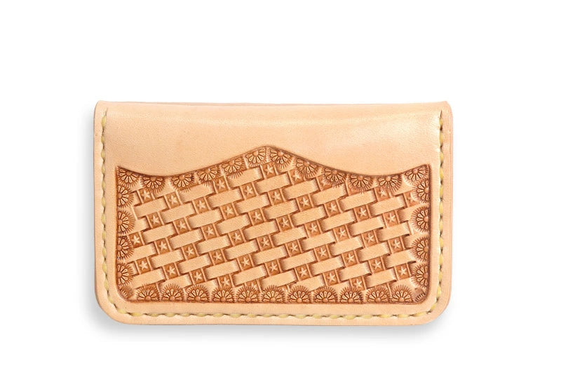 サムライクラフト ジョッター付き名刺入れ 角丸 カードケース サドルレザー カットワーク バスケットウィーブスタンピング