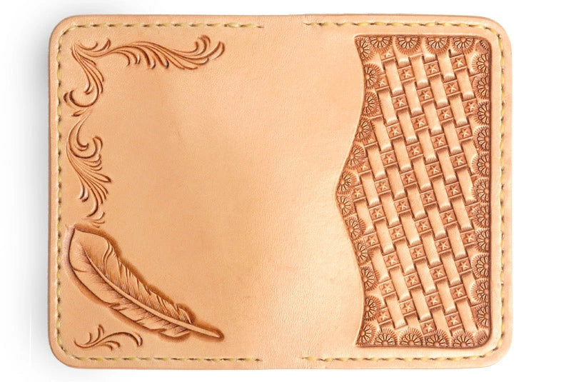 サムライクラフト ジョッター付き名刺入れ 角丸 カードケース サドルレザー カットワーク バスケットウィーブスタンピング