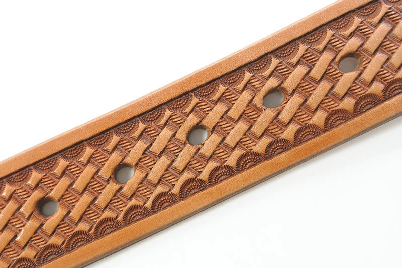 サムライクラフト BL-1 レザーベルト タイプ1 ベンズレザー バスケットウィーブ スタンピング ナチュラル