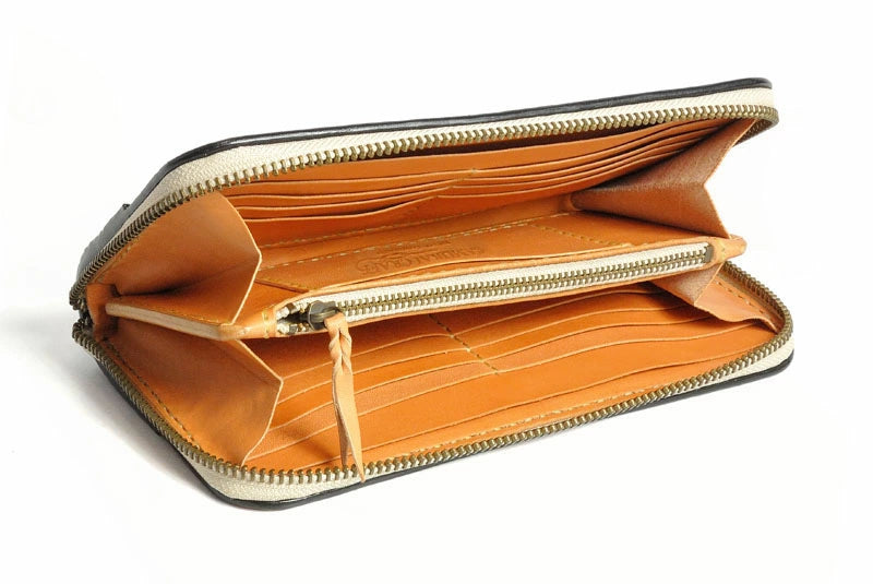 サムライクラフト ラウンドファスナー タイプ2 シェリダンスタイルカービング タンニング加工 クロコ ウォレットチェーン対応