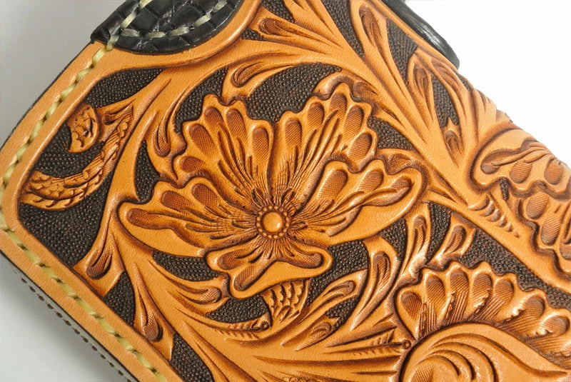 サムライクラフト ラウンドファスナー タイプ2 シェリダンスタイルカービング タンニング加工 クロコ ウォレットチェーン対応