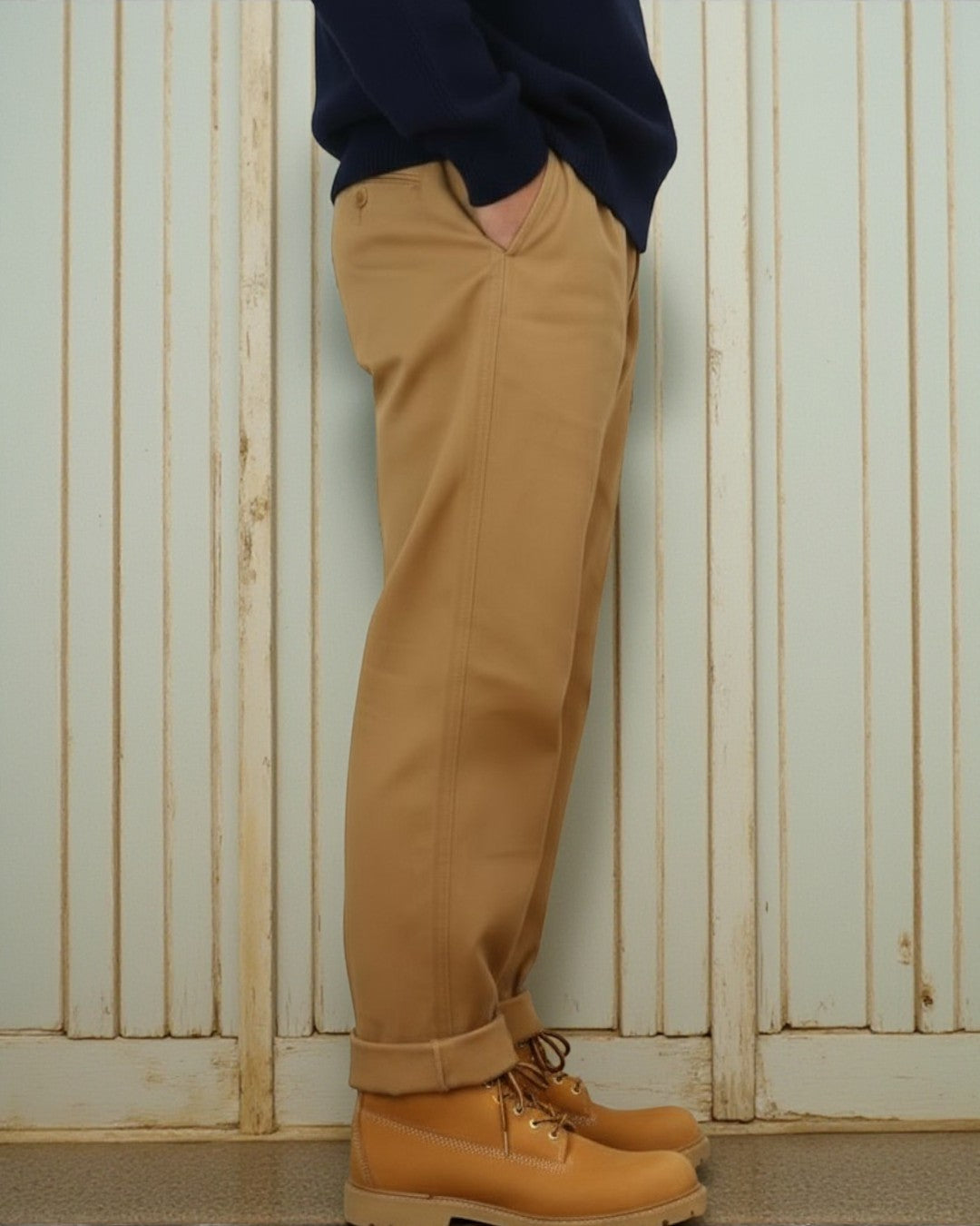 FOB FACTORY F0535 CLASSIC TROUSERS クラシックトラウザー ワイドシルエット パンツ コットン ベージュ ネイビー日本製