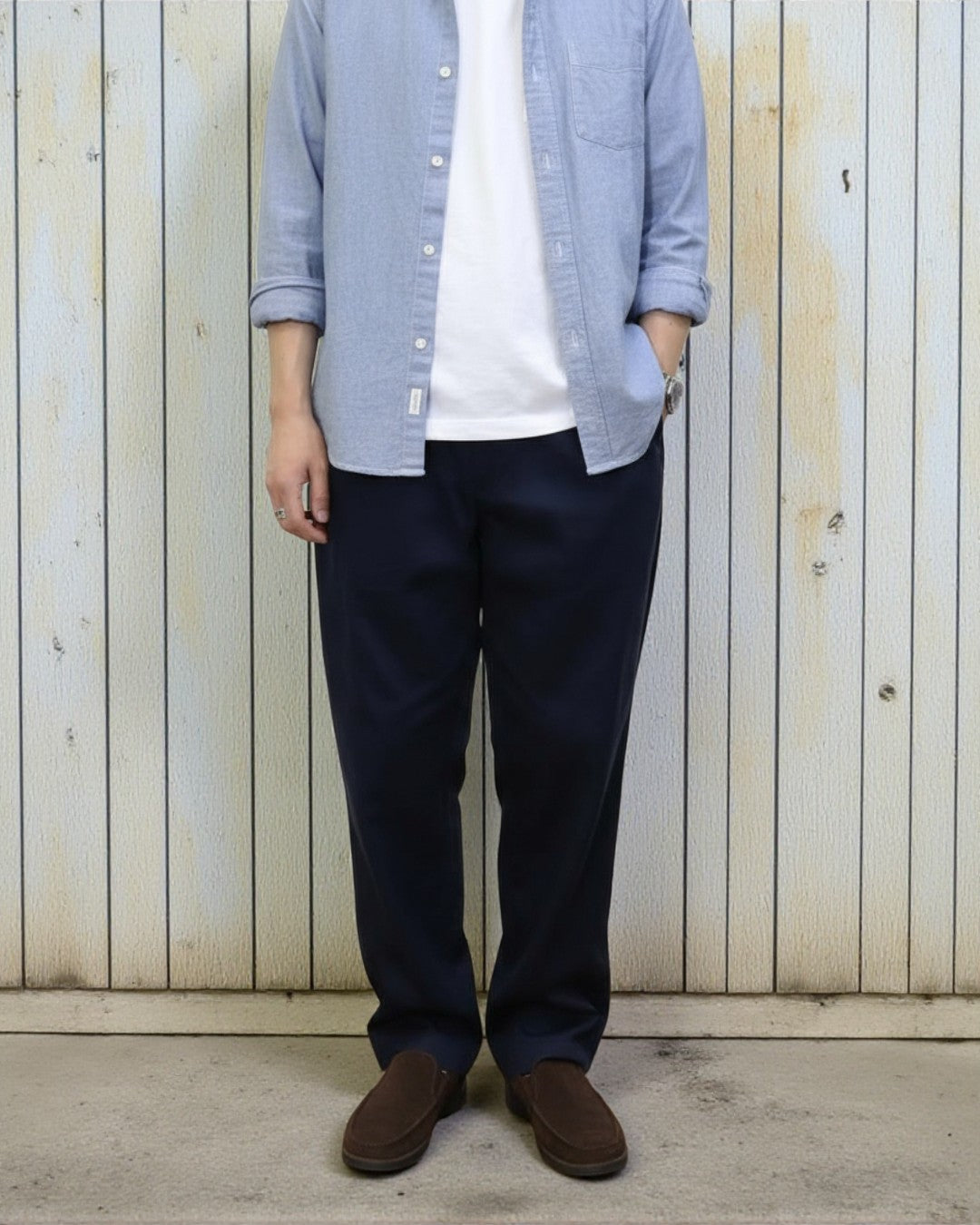 FOB FACTORY F0535 CLASSIC TROUSERS クラシックトラウザー ワイドシルエット パンツ コットン ベージュ ネイビー日本製