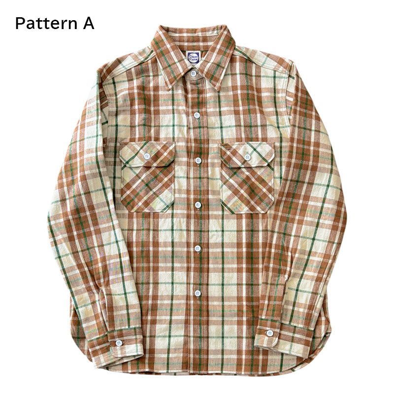 ジョングラッコー フランネルシャツ Lot JG-06-2 The Modern Flannel (the notched pockets) A柄 ベージュ ノンウォッシュ