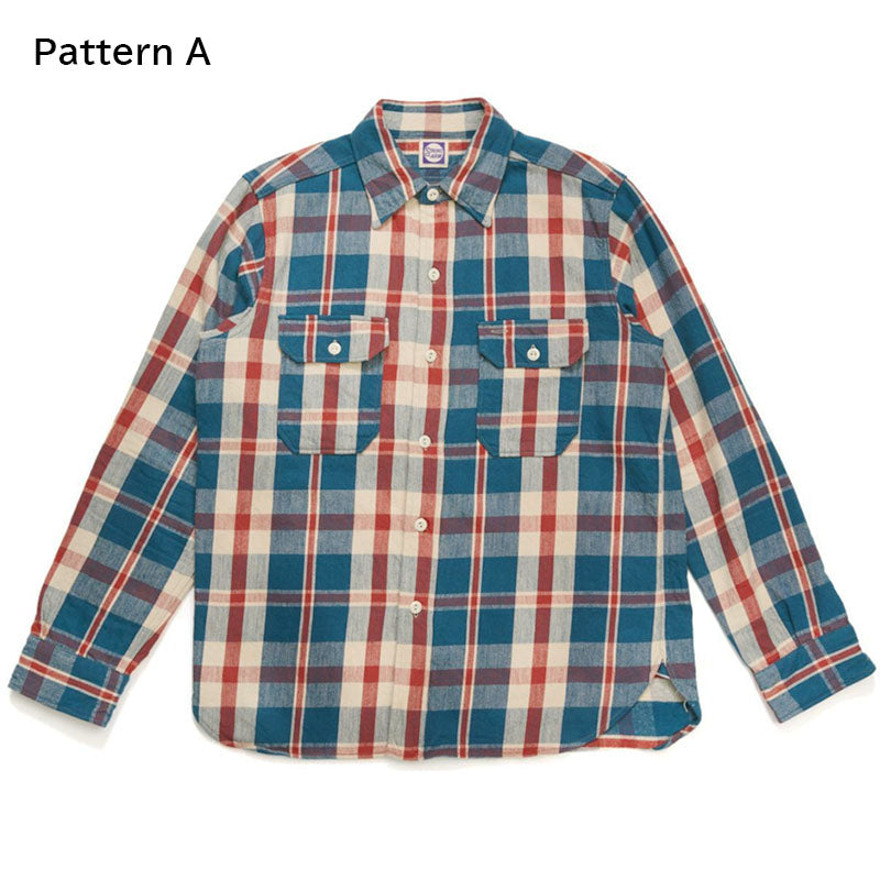 ジョングラッコー フランネルシャツ Lot JG-06-2 The Modern Flannel (the notched pockets) A柄 ブルーxレッド ノンウォッシュ