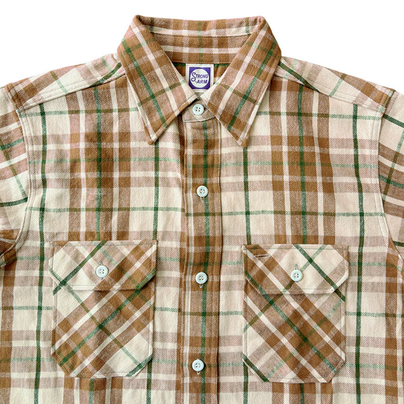 ジョングラッコー フランネルシャツ Lot JG-06-2 The Modern Flannel (the notched pockets) A柄 ベージュ ノンウォッシュ