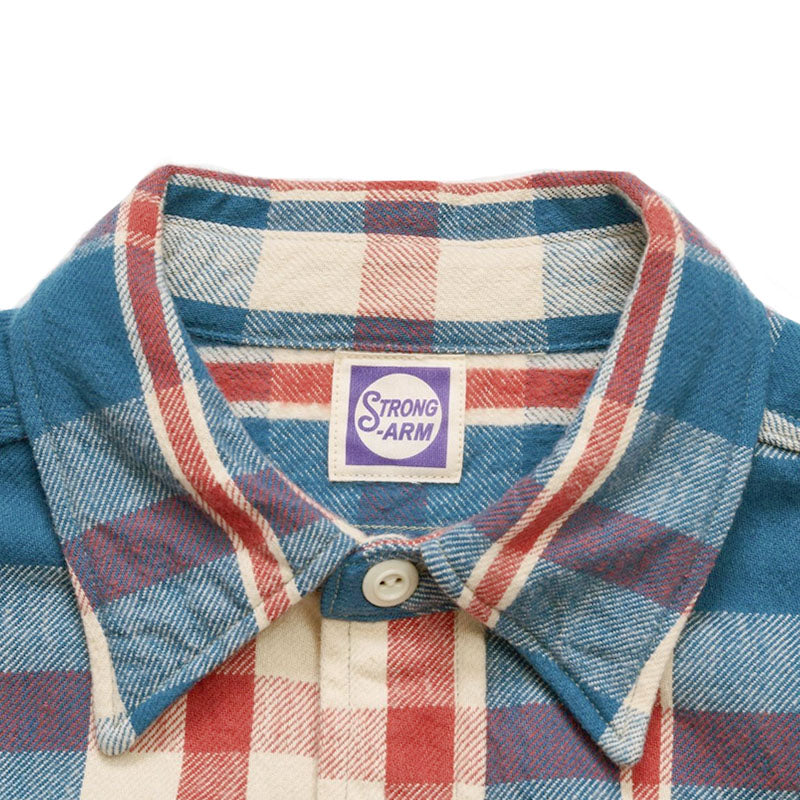 ジョングラッコー フランネルシャツ Lot JG-06-2 The Modern Flannel (the notched pockets) A柄 ブルーxレッド ノンウォッシュ