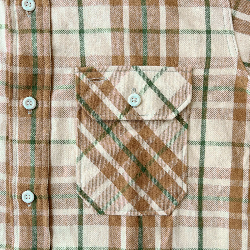 ジョングラッコー フランネルシャツ Lot JG-06-2 The Modern Flannel (the notched pockets) A柄 ベージュ ノンウォッシュ