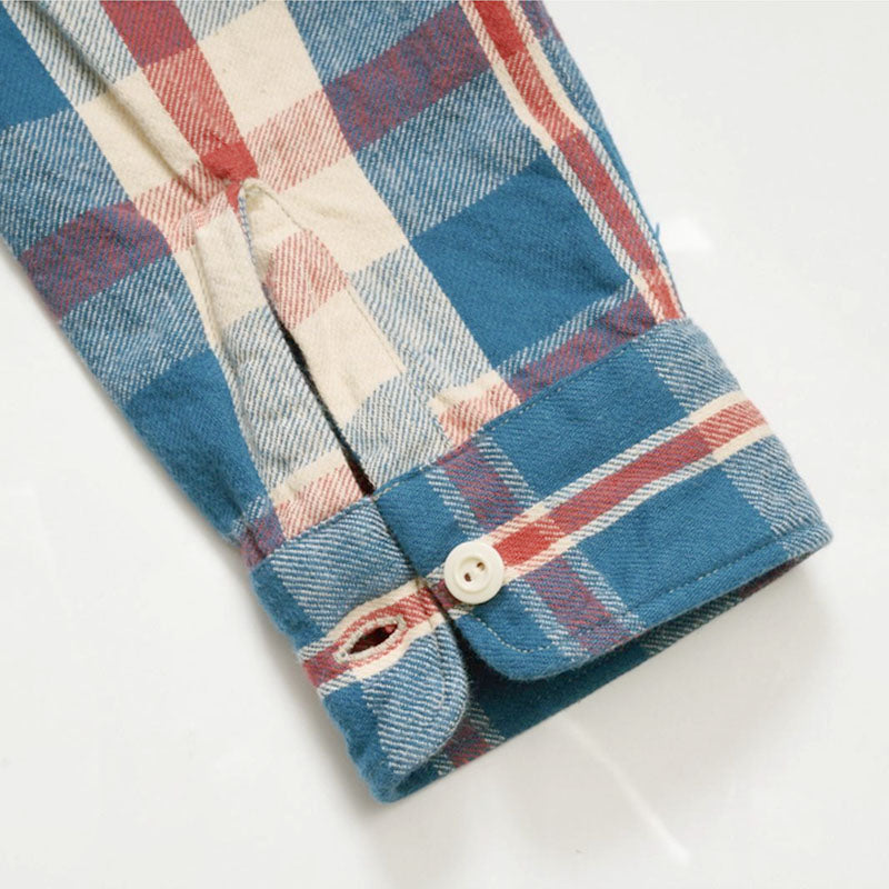 ジョングラッコー フランネルシャツ Lot JG-06-2 The Modern Flannel (the notched pockets) A柄 ブルーxレッド ノンウォッシュ