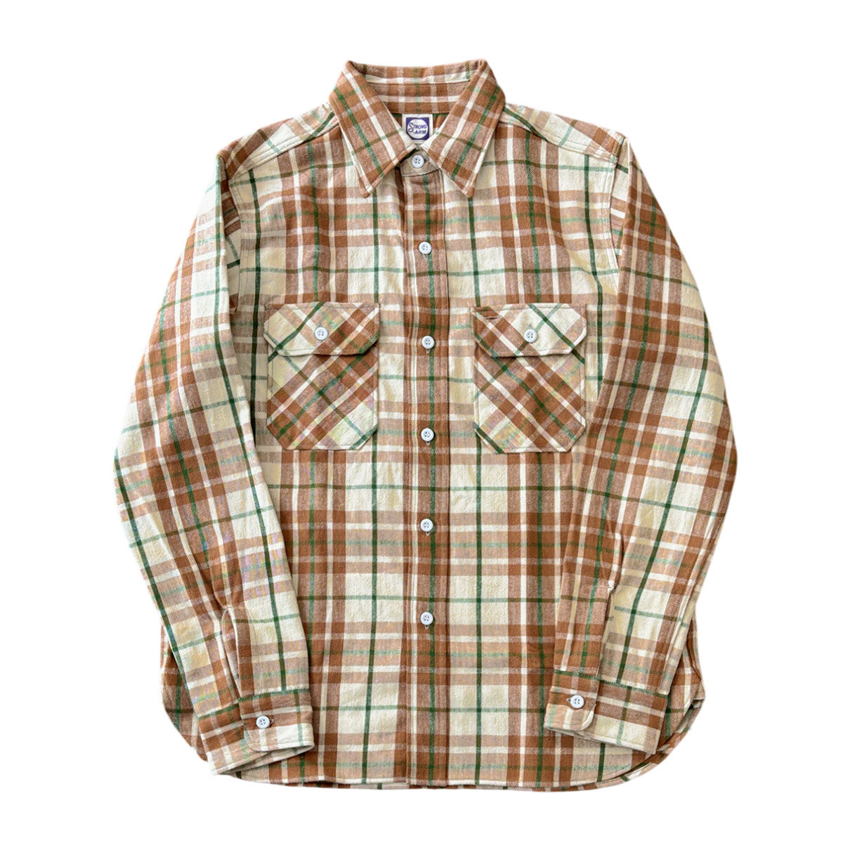 ジョングラッコー フランネルシャツ Lot JG-06-2 The Modern Flannel (the notched pockets) A柄 ベージュ ノンウォッシュ