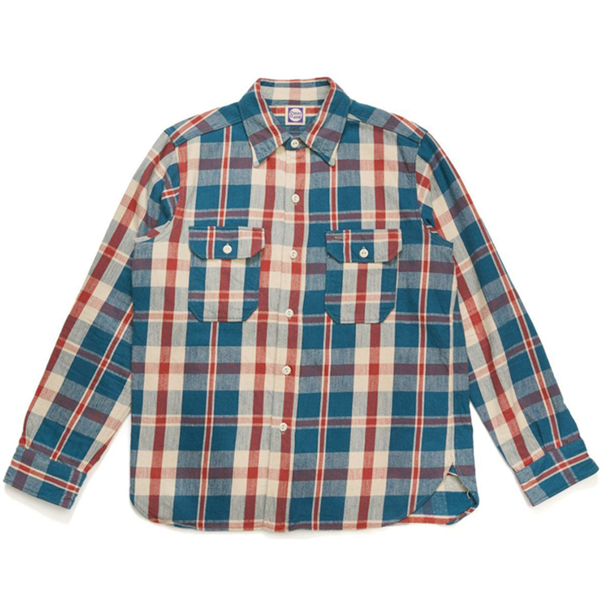 ジョングラッコー フランネルシャツ Lot JG-06-2 The Modern Flannel (the notched pockets) A柄 ブルーxレッド ノンウォッシュ