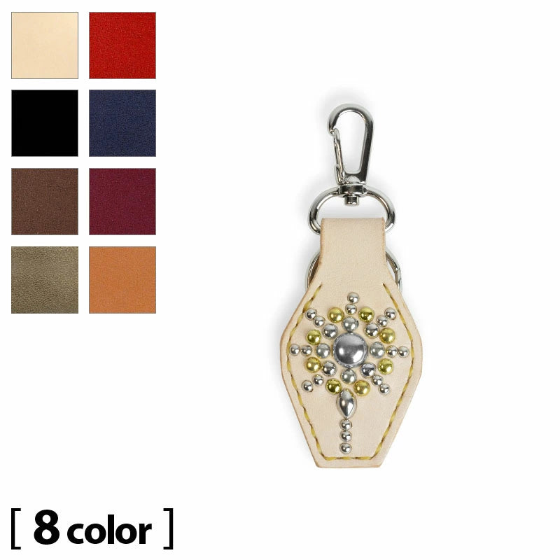 レザーキーリング キーホルダー サドルレザー オイルレザー スタッズ