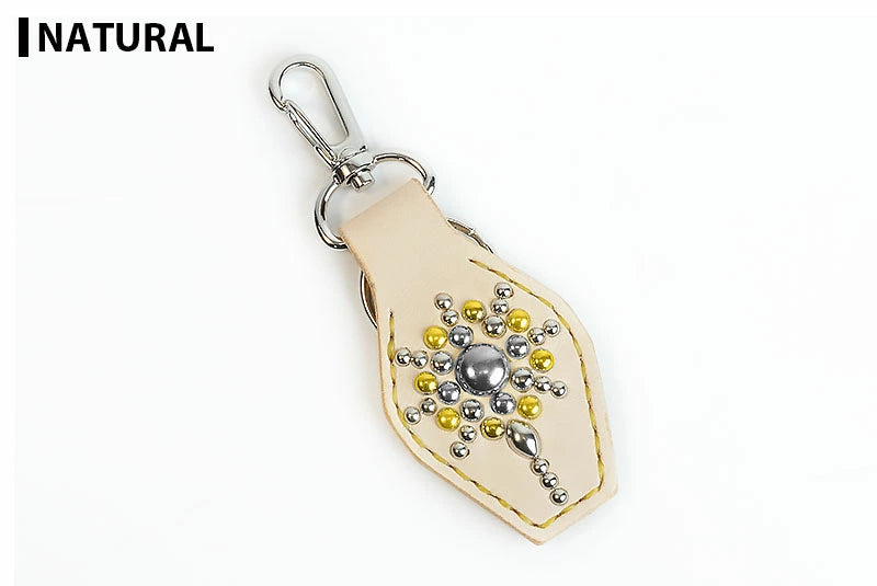 レザーキーリング キーホルダー サドルレザー オイルレザー スタッズ