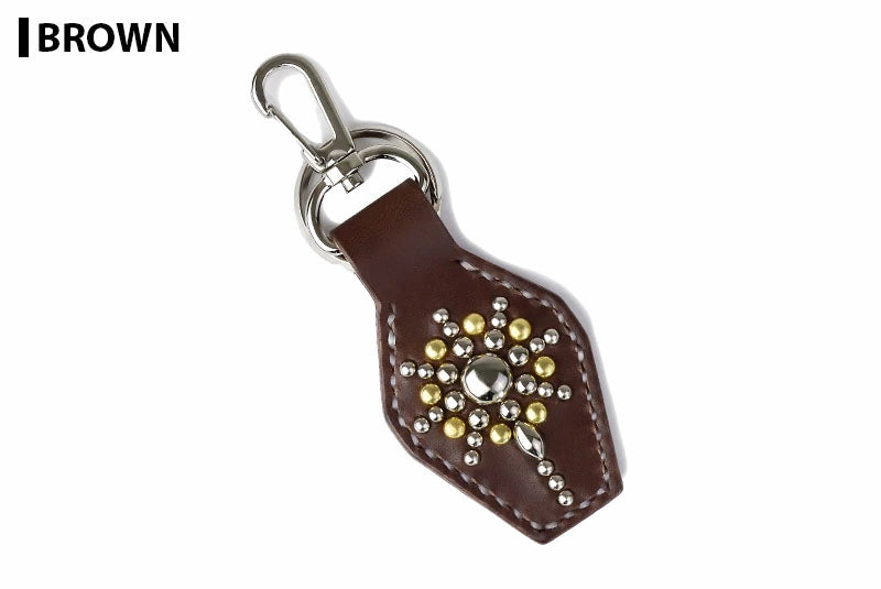 レザーキーリング キーホルダー サドルレザー オイルレザー スタッズ