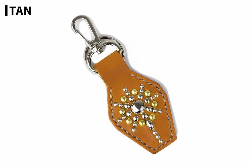 レザーキーリング キーホルダー サドルレザー オイルレザー スタッズ