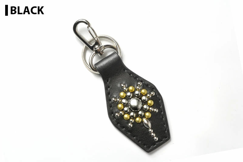 レザーキーリング キーホルダー サドルレザー オイルレザー スタッズ