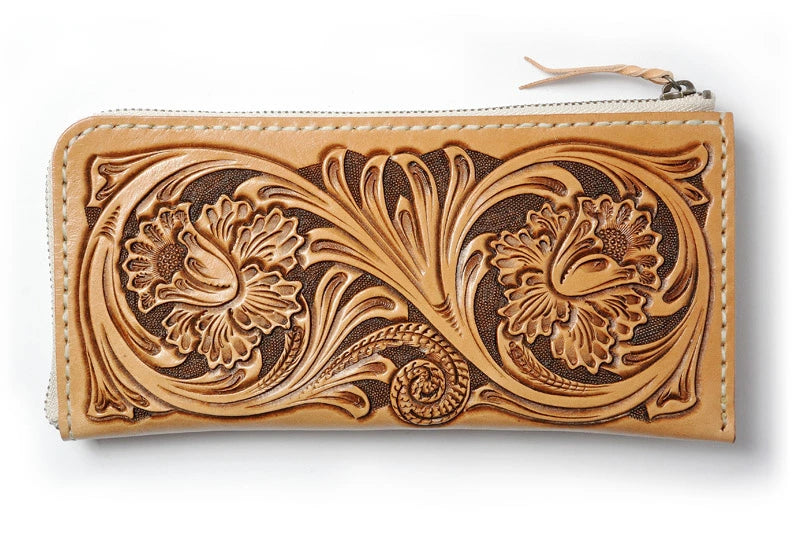 サムライクラフト Lファスナー ロングウォレット シェリダンスタイルカービング タンニング加工