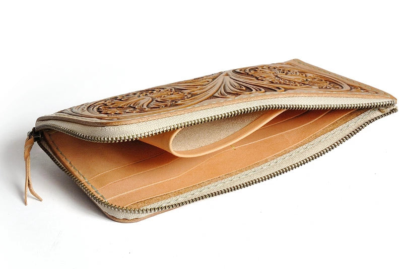 サムライクラフト Lファスナー ロングウォレット シェリダンスタイルカービング タンニング加工