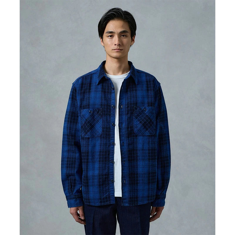 桃太郎ジーンズ MXLS1001 オリジナル インディゴ ツイル チェック シャツ