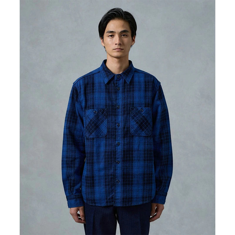 桃太郎ジーンズ MXLS1001 オリジナル インディゴ ツイル チェック シャツ