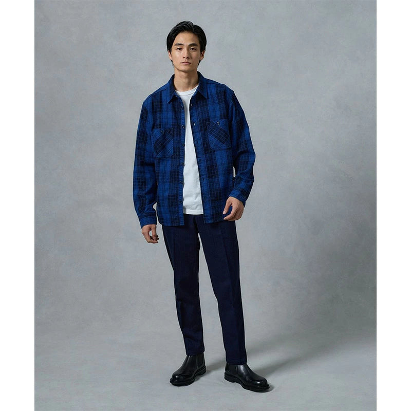 桃太郎ジーンズ MXLS1001 オリジナル インディゴ ツイル チェック シャツ