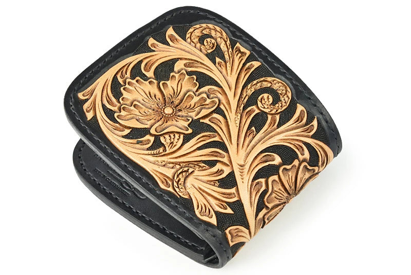 サムライクラフト ハーフウォレット N-1 黒染め シェリダンスタイルカービング アンティーク加工