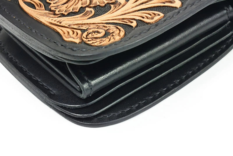 サムライクラフト ハーフウォレット N-1 黒染め シェリダンスタイルカービング アンティーク加工