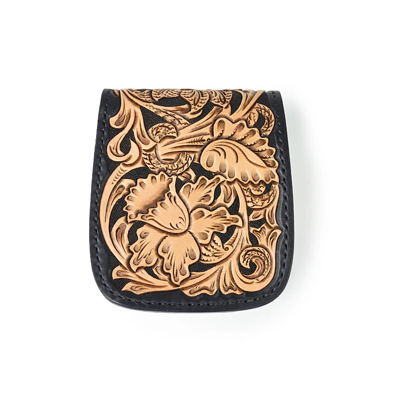 サムライクラフト ハーフウォレット N-1 黒染め シェリダンスタイルカービング アンティーク加工