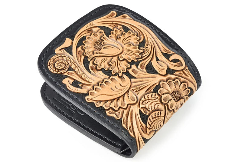 サムライクラフト ハーフウォレット N-1 黒染め シェリダンスタイルカービング アンティーク加工