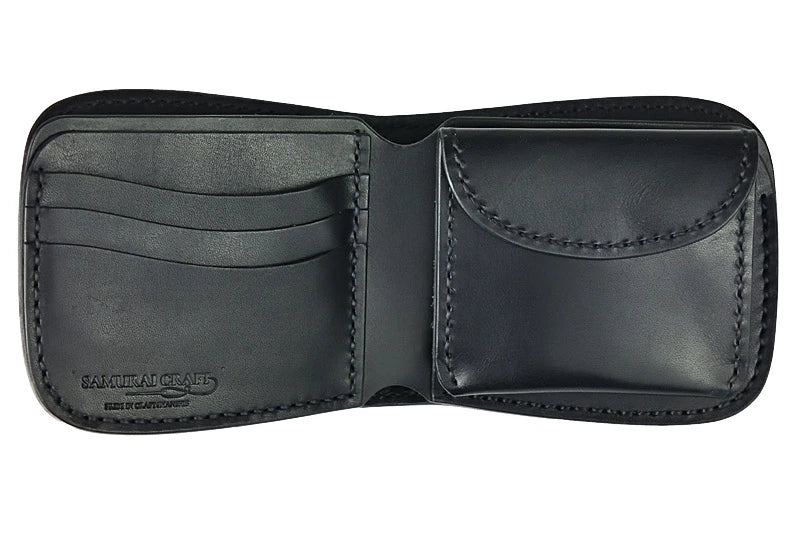 サムライクラフト ハーフウォレット N-1 黒染め シェリダンスタイルカービング アンティーク加工