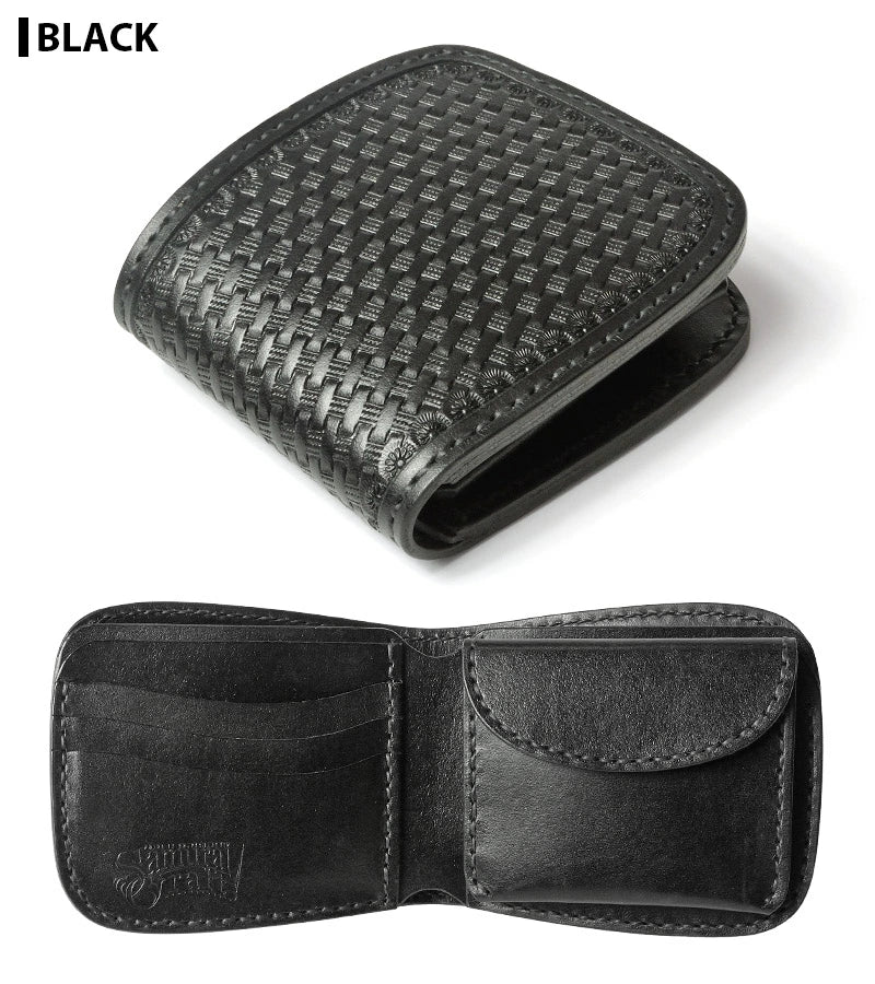 サムライクラフト ハーフウォレット N-1 バスケットウィーブスタンピング 二つ折り財布 ブラック ブラウン