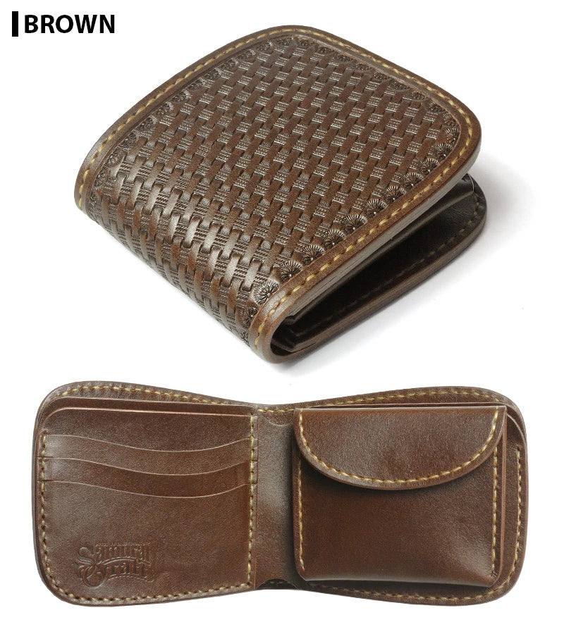 サムライクラフト ハーフウォレット N-1 バスケットウィーブスタンピング 二つ折り財布 ブラック ブラウン